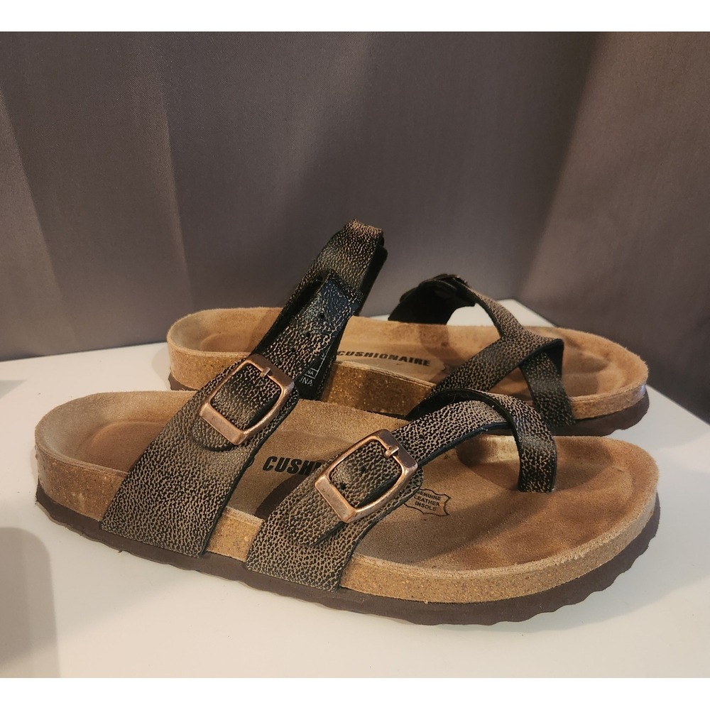 CUSHIONAIRE Sandal Luna Flexible Cork footbed Suede Leather Womens SZ 6